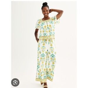 Draper James RSVP Linen Blend Floral Print Wide Leg Pants Size L